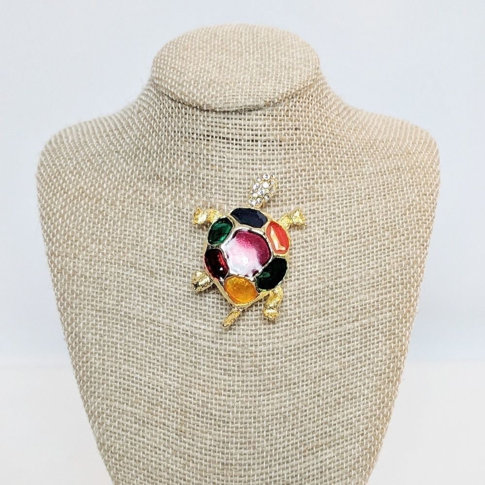 Don-Lin Rhinestone Rainbow Turtle Brooch